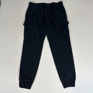 Hollister‎ Cargo Jogger Pants Fleece Men's Large Black Belted Pockets Stretch